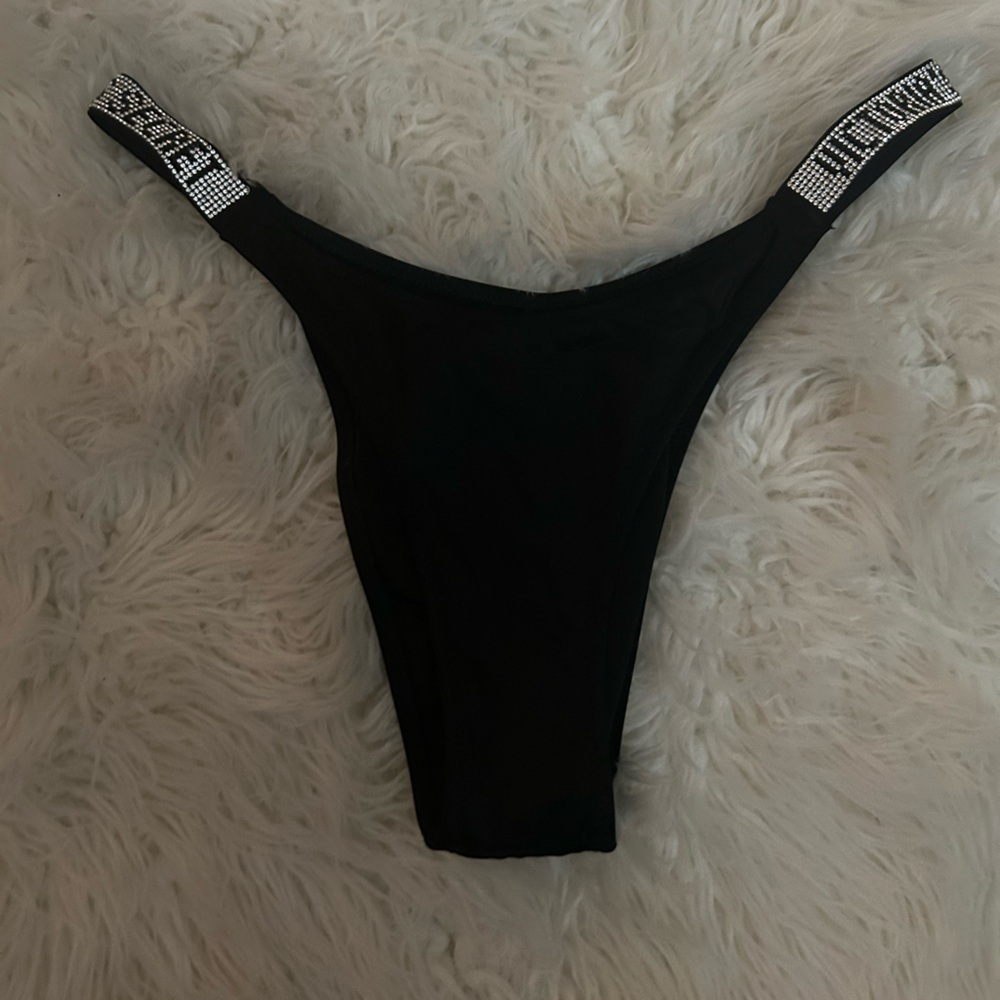 Victoria’s Secret Black Brazilian Bikini Bottom with Rhinestone Straps